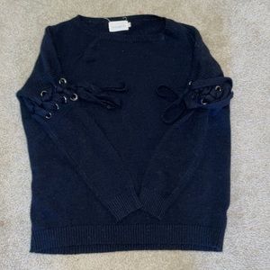 Black sweater with tie up sleeves